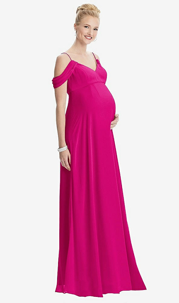 Front View - Think Pink Draped Cold-Shoulder Chiffon Maternity Dress