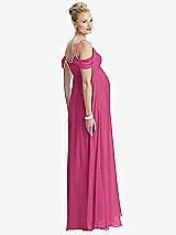 Rear View Thumbnail - Tea Rose Draped Cold-Shoulder Chiffon Maternity Dress