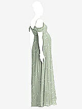 Rear View Thumbnail - Vintage Primrose Sage Draped Cold-Shoulder Chiffon Maternity Dress