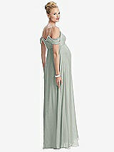 Rear View Thumbnail - Willow Green Draped Cold-Shoulder Chiffon Maternity Dress