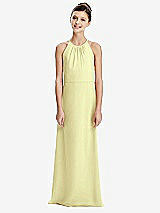 Rear View Thumbnail - Butter Yellow Shirred Jewel Neck Chiffon Juniors Dress