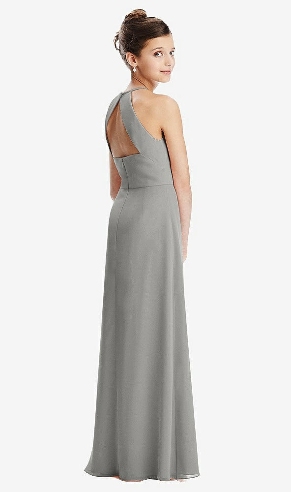 Front View - Chelsea Gray Shirred Jewel Neck Chiffon Juniors Dress