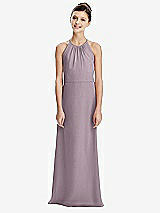 Rear View Thumbnail - Lilac Dusk Shirred Jewel Neck Chiffon Juniors Dress