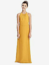 Rear View Thumbnail - NYC Yellow Shirred Jewel Neck Chiffon Juniors Dress