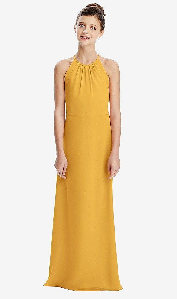 Back View - NYC Yellow Shirred Jewel Neck Chiffon Juniors Dress