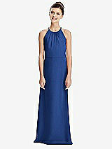 Rear View Thumbnail - Classic Blue Shirred Jewel Neck Chiffon Juniors Dress