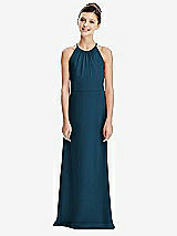 Rear View Thumbnail - Atlantic Blue Shirred Jewel Neck Chiffon Juniors Dress