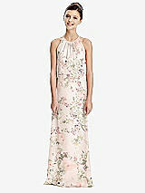 Rear View Thumbnail - Blush Garden Shirred Jewel Neck Chiffon Juniors Dress