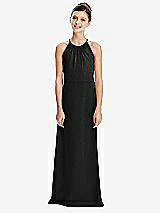 Rear View Thumbnail - Black Shirred Jewel Neck Chiffon Juniors Dress