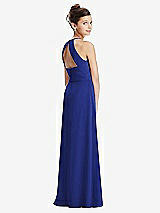 Front View Thumbnail - Cobalt Blue Shirred Jewel Neck Chiffon Juniors Dress