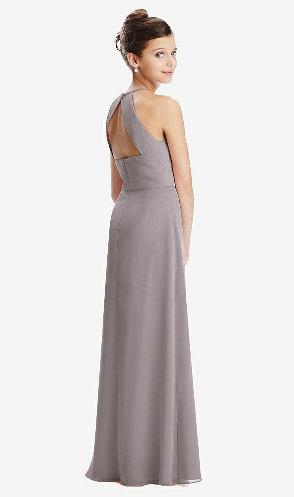 Front View - Cashmere Gray Shirred Jewel Neck Chiffon Juniors Dress