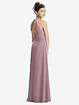 Front View Thumbnail - Dusty Rose Shirred Jewel Neck Chiffon Juniors Dress