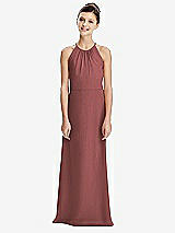 Rear View Thumbnail - English Rose Shirred Jewel Neck Chiffon Juniors Dress