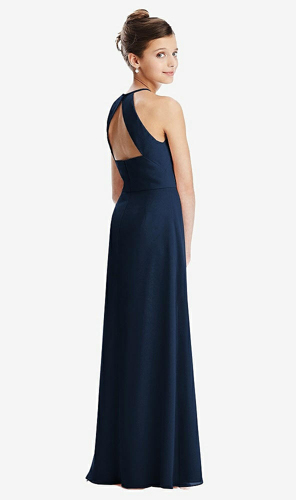 Front View - Midnight Navy Shirred Jewel Neck Chiffon Juniors Dress