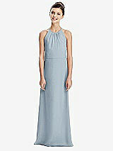 Rear View Thumbnail - Mist Shirred Jewel Neck Chiffon Juniors Dress