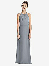 Rear View Thumbnail - Platinum Shirred Jewel Neck Chiffon Juniors Dress