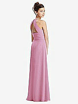 Front View Thumbnail - Powder Pink Shirred Jewel Neck Chiffon Juniors Dress