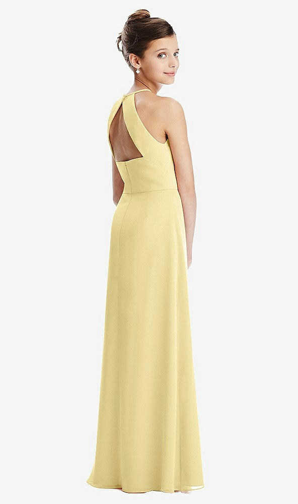 Front View - Pale Yellow Shirred Jewel Neck Chiffon Juniors Dress