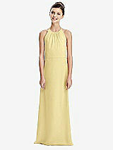 Rear View Thumbnail - Pale Yellow Shirred Jewel Neck Chiffon Juniors Dress