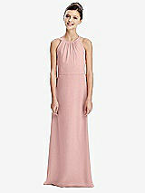 Rear View Thumbnail - Rose - PANTONE Rose Quartz Shirred Jewel Neck Chiffon Juniors Dress