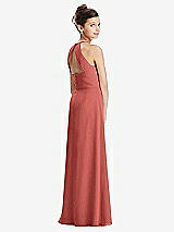 Front View Thumbnail - Coral Pink Shirred Jewel Neck Chiffon Juniors Dress