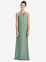 Rear View Thumbnail - Seagrass Shirred Jewel Neck Chiffon Juniors Dress