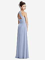 Front View Thumbnail - Sky Blue Shirred Jewel Neck Chiffon Juniors Dress