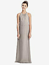 Rear View Thumbnail - Taupe Shirred Jewel Neck Chiffon Juniors Dress