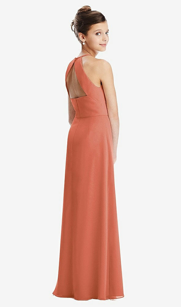 Front View - Terracotta Copper Shirred Jewel Neck Chiffon Juniors Dress