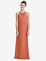 Rear View Thumbnail - Terracotta Copper Shirred Jewel Neck Chiffon Juniors Dress