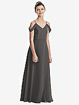 Front View Thumbnail - Caviar Gray Draped Cold Shoulder Chiffon Juniors Dress