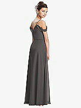 Rear View Thumbnail - Caviar Gray Draped Cold Shoulder Chiffon Juniors Dress