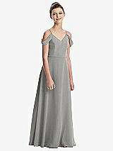 Front View Thumbnail - Chelsea Gray Draped Cold Shoulder Chiffon Juniors Dress