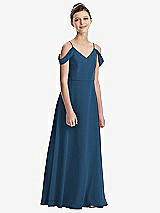 Front View Thumbnail - Dusk Blue Draped Cold Shoulder Chiffon Juniors Dress