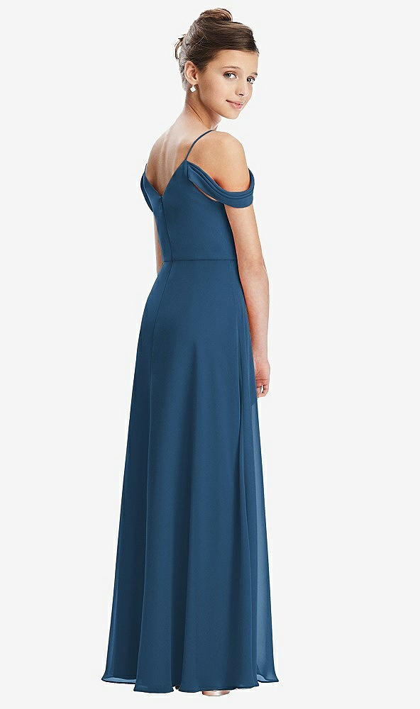 Back View - Dusk Blue Draped Cold Shoulder Chiffon Juniors Dress