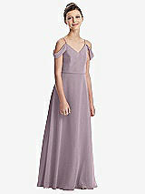 Front View Thumbnail - Lilac Dusk Draped Cold Shoulder Chiffon Juniors Dress