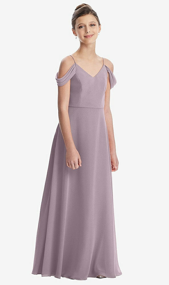 Front View - Lilac Dusk Draped Cold Shoulder Chiffon Juniors Dress