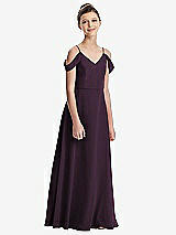 Front View Thumbnail - Aubergine Draped Cold Shoulder Chiffon Juniors Dress