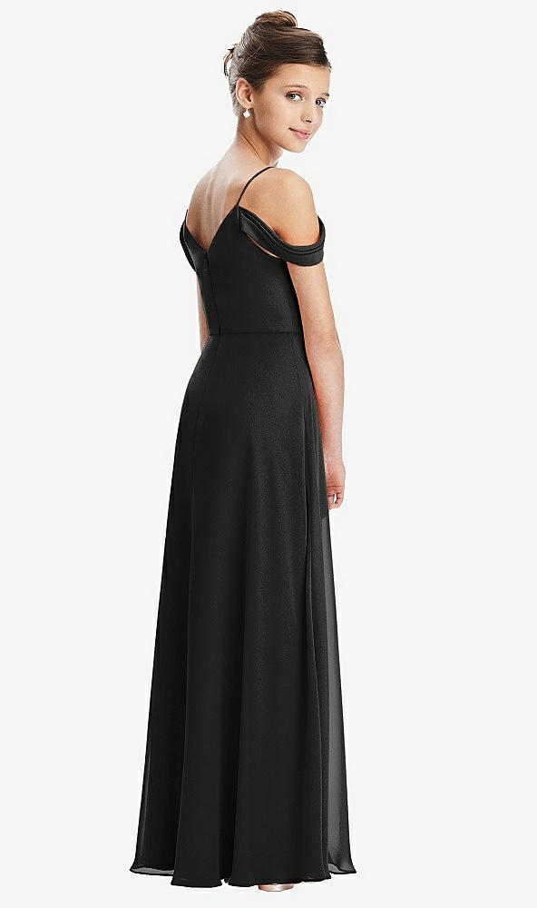 Back View - Black Draped Cold Shoulder Chiffon Juniors Dress