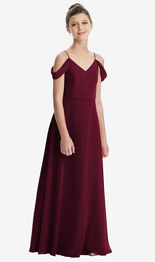 Front View - Cabernet Draped Cold Shoulder Chiffon Juniors Dress