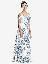 Front View Thumbnail - Cottage Rose Dusk Blue Draped Cold Shoulder Chiffon Juniors Dress