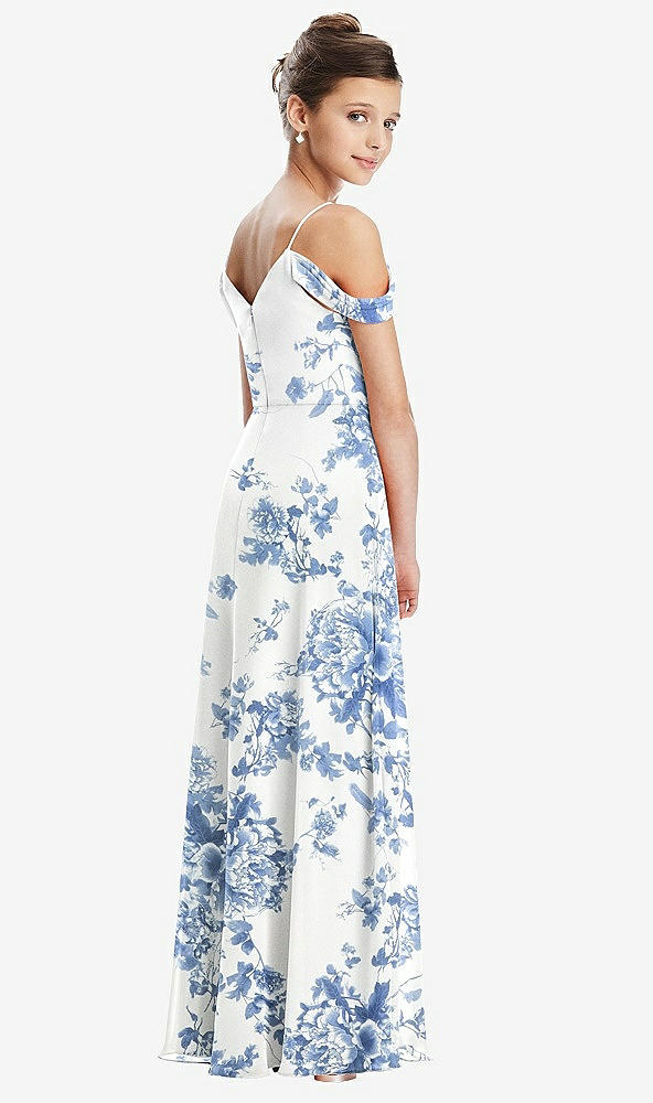 Back View - Cottage Rose Dusk Blue Draped Cold Shoulder Chiffon Juniors Dress