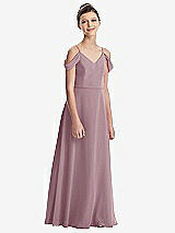 Front View Thumbnail - Dusty Rose Draped Cold Shoulder Chiffon Juniors Dress