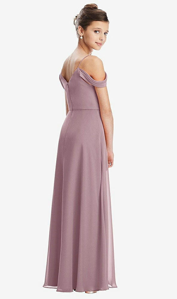 Back View - Dusty Rose Draped Cold Shoulder Chiffon Juniors Dress