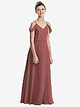 Front View Thumbnail - English Rose Draped Cold Shoulder Chiffon Juniors Dress