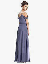 Rear View Thumbnail - French Blue Draped Cold Shoulder Chiffon Juniors Dress