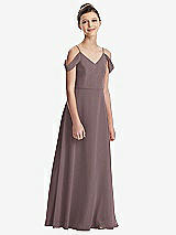 Front View Thumbnail - French Truffle Draped Cold Shoulder Chiffon Juniors Dress