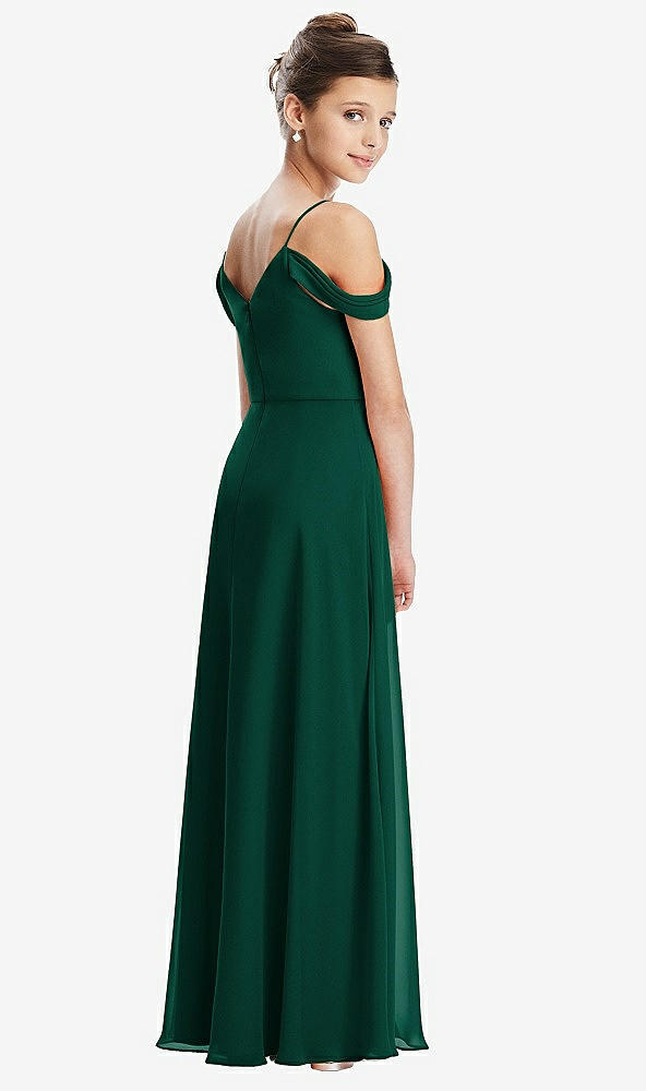 Back View - Hunter Green Draped Cold Shoulder Chiffon Juniors Dress