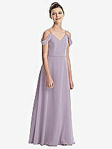 Front View Thumbnail - Lilac Haze Draped Cold Shoulder Chiffon Juniors Dress