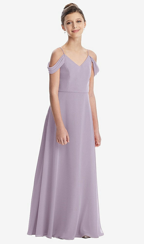 Front View - Lilac Haze Draped Cold Shoulder Chiffon Juniors Dress